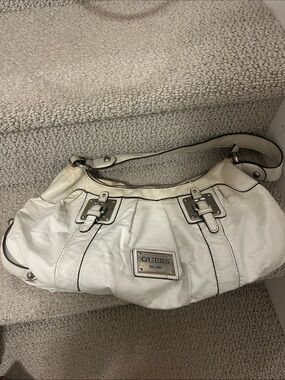 GUESS White Leather Hobo Bag with Silver-Tone Hardware